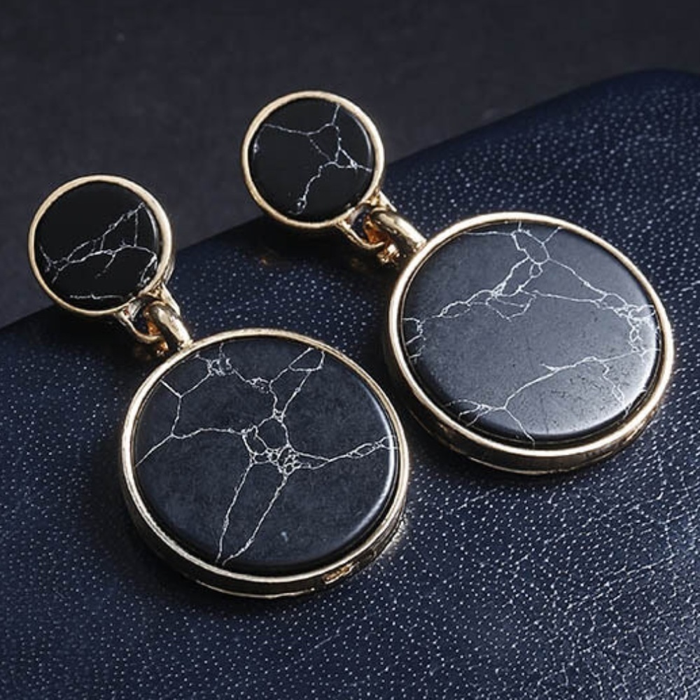 *WREN* Black x Gold Marble Fashion Drop Earrings